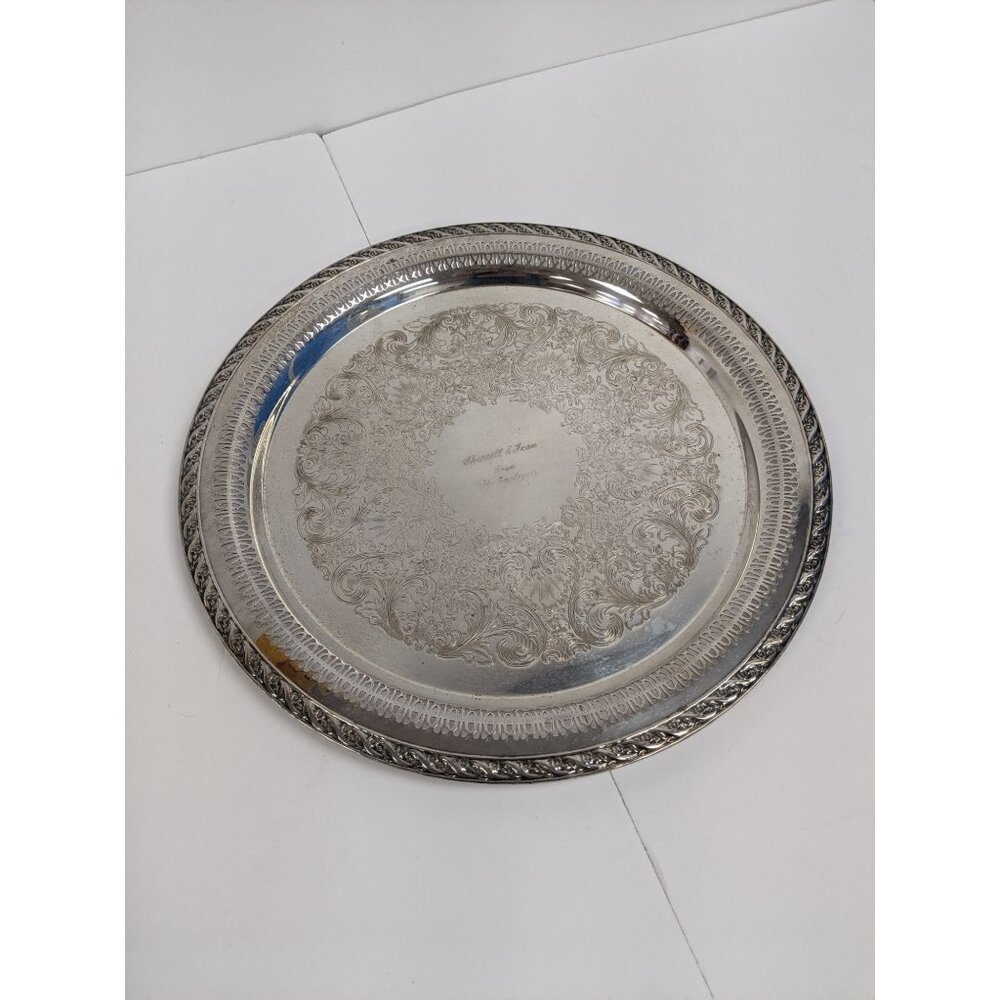 Vintage WM Rogers & Son Spring Flower #2072 Silverplated Round 15" Tray Platter